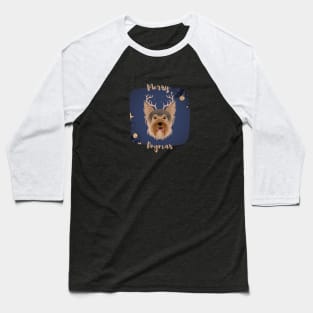 Merry Dogmas with Yorkshire Terrier (Yorkie) Baseball T-Shirt